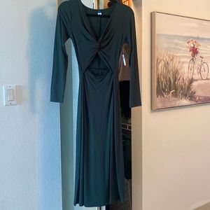 Long sleeve dark green midi